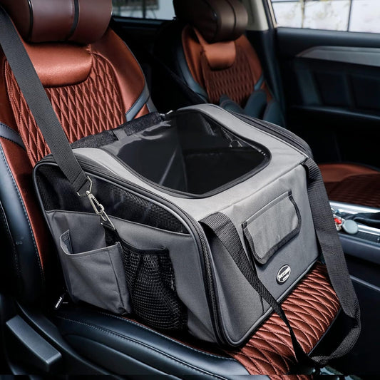 Pet Car Booster Seat Carrier Airline Approved for Dog Cat Puppy Small Animal Travel Cage (Gray, Large-Hold Pet up to 15Lb)