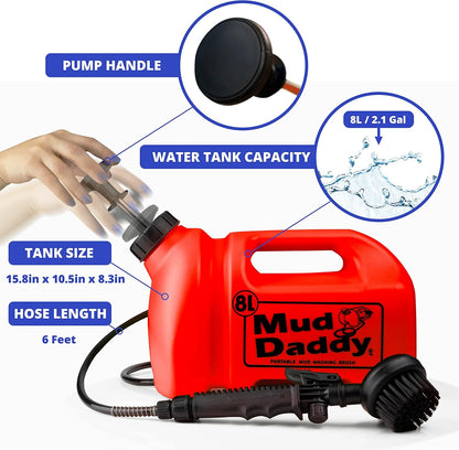 Dog Washer - Portable 2.1 Gallon (8L) with Bath Brush, Paw Cleaner, and Shower Hose Attachment, Red
