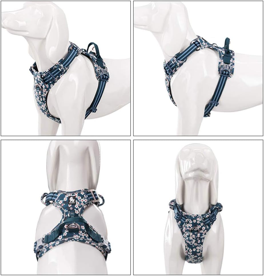 ® Floral No Pull Dog Harness Reflective Dog Vest Harness with Front & Back 2 Leash Clips and Easy Control Handle for Small Medium Large Dogs 3 Snap Buckles Easy to Put on & Take Off