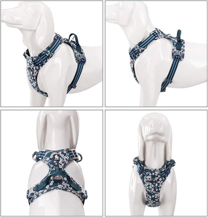 ® Floral No Pull Dog Harness Reflective Dog Vest Harness with Front & Back 2 Leash Clips and Easy Control Handle for Small Medium Large Dogs 3 Snap Buckles Easy to Put on & Take Off