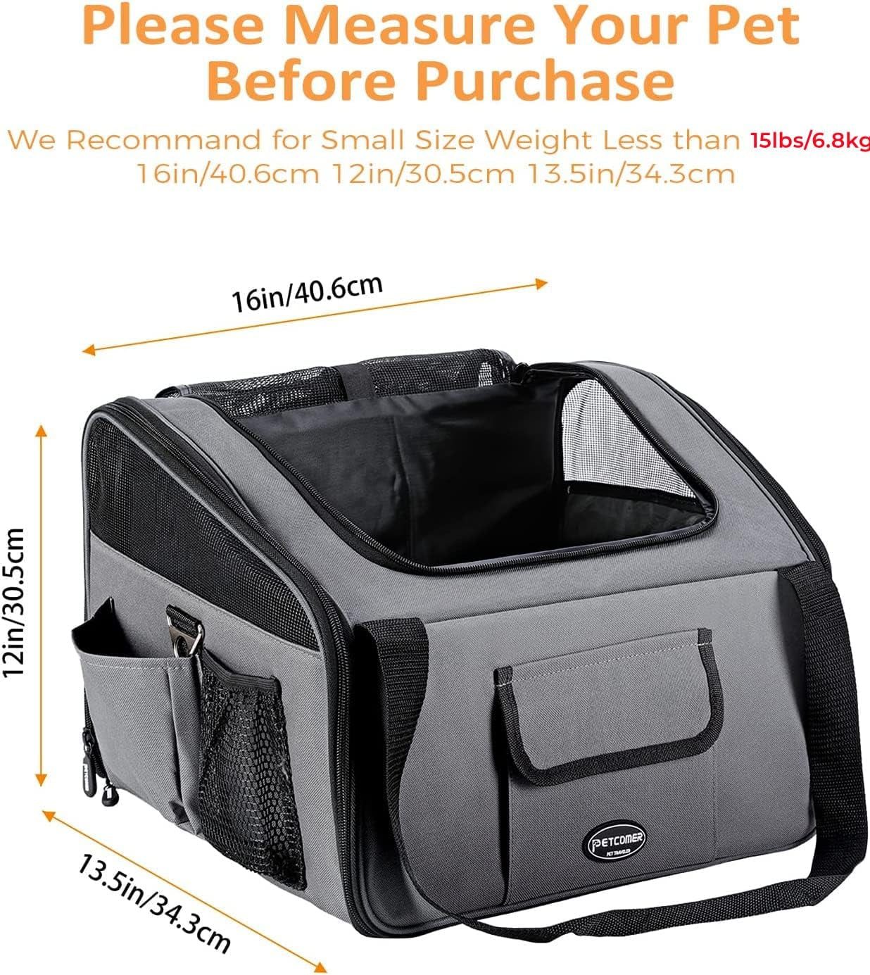 Pet Car Booster Seat Carrier Airline Approved for Dog Cat Puppy Small Animal Travel Cage (Gray, Large-Hold Pet up to 15Lb)