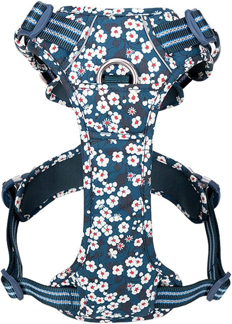 ® Floral No Pull Dog Harness Reflective Dog Vest Harness with Front & Back 2 Leash Clips and Easy Control Handle for Small Medium Large Dogs 3 Snap Buckles Easy to Put on & Take Off