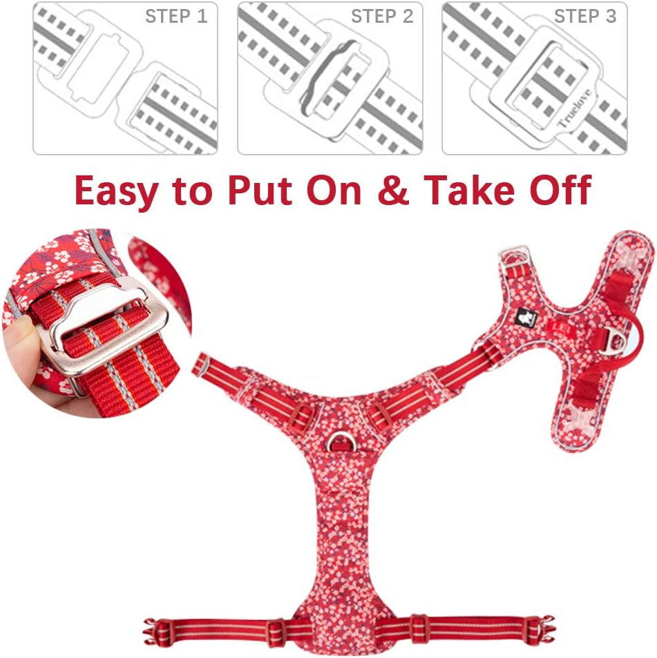 ® Floral No Pull Dog Harness Reflective Dog Vest Harness with Front & Back 2 Leash Clips and Easy Control Handle for Small Medium Large Dogs 3 Snap Buckles Easy to Put on & Take Off