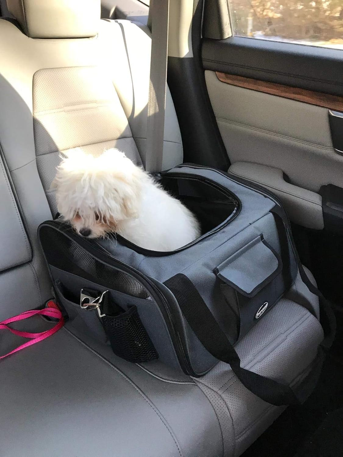 Pet Car Booster Seat Carrier Airline Approved for Dog Cat Puppy Small Animal Travel Cage (Gray, Large-Hold Pet up to 15Lb)