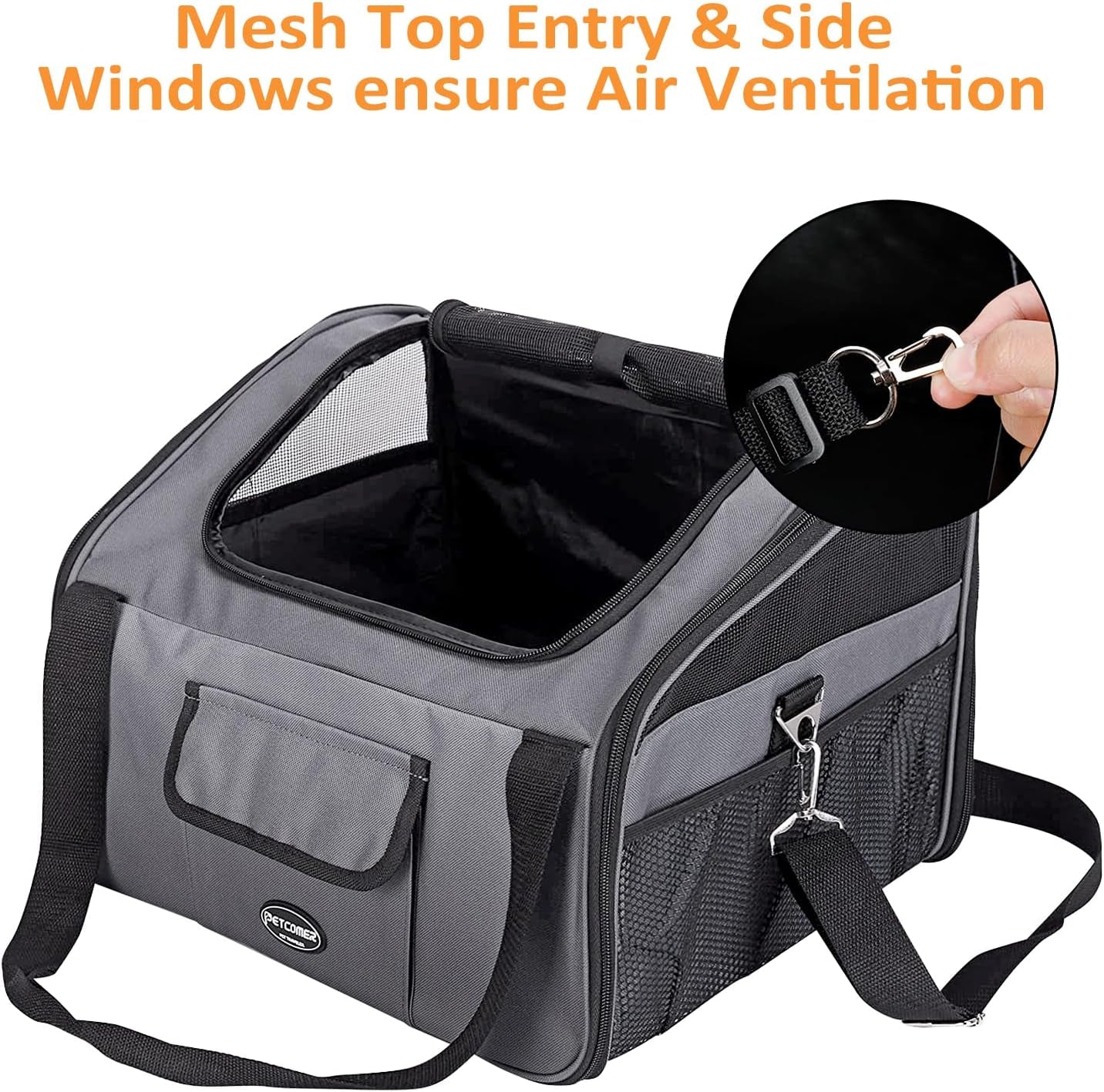Pet Car Booster Seat Carrier Airline Approved for Dog Cat Puppy Small Animal Travel Cage (Gray, Large-Hold Pet up to 15Lb)