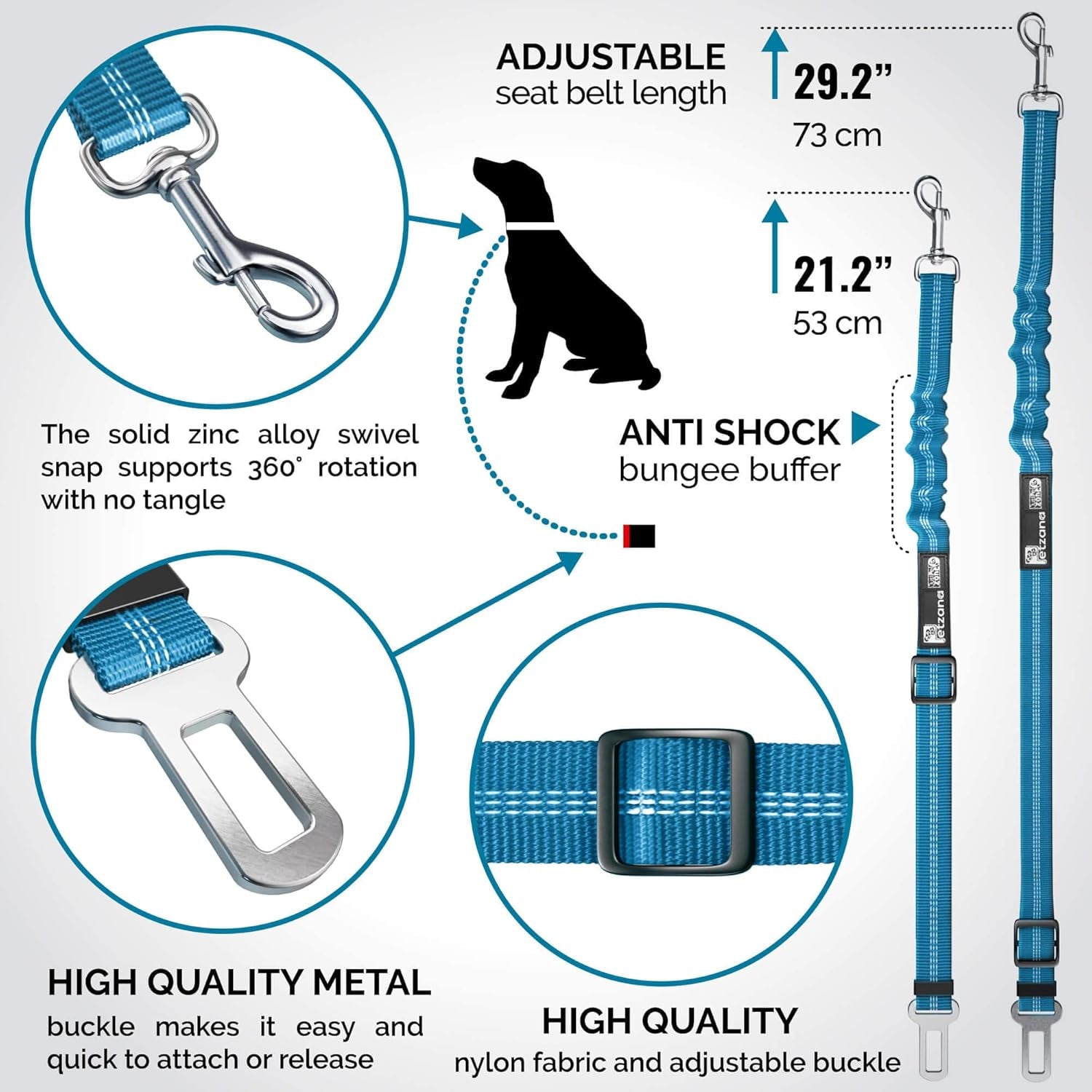 Dog Seat Belt for Car - Adjustable Dog Car Safety Harness, Elastic anti Shock Dog Seat Belt.