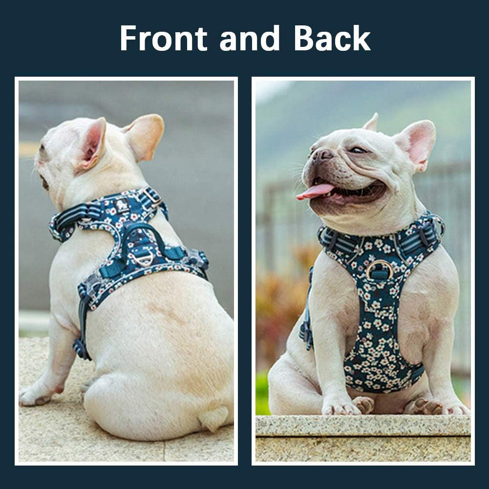 ® Floral No Pull Dog Harness Reflective Dog Vest Harness with Front & Back 2 Leash Clips and Easy Control Handle for Small Medium Large Dogs 3 Snap Buckles Easy to Put on & Take Off
