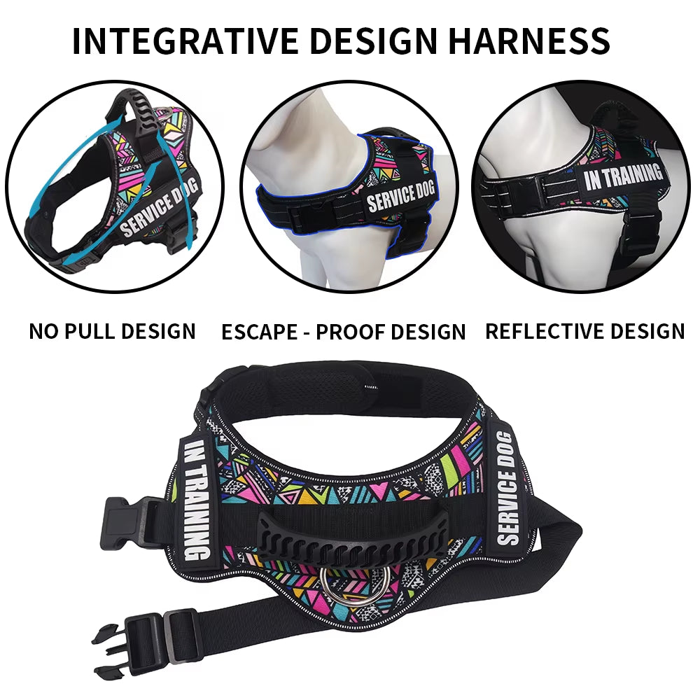 Walking Dog Harnesses Safety No-Pull Breathable Service Dog Vest Collar Adjustable Reflective Pet Harness with Outdoor Training