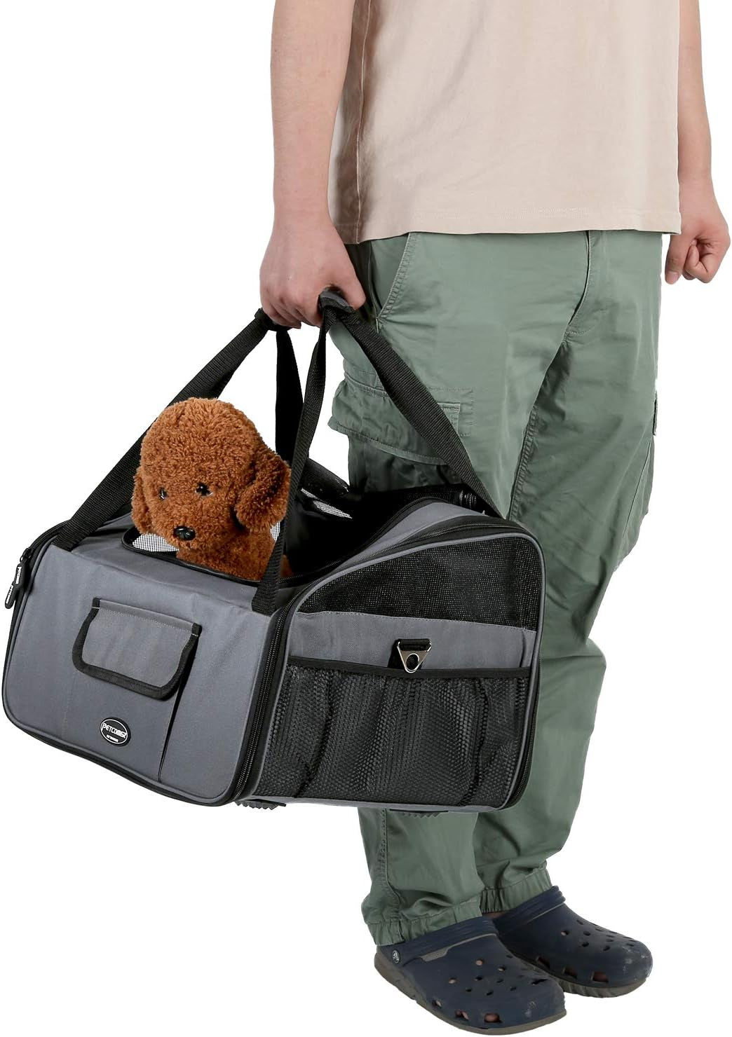 Pet Car Booster Seat Carrier Airline Approved for Dog Cat Puppy Small Animal Travel Cage (Gray, Large-Hold Pet up to 15Lb)