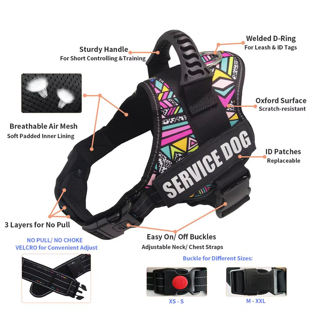 Walking Dog Harnesses Safety No-Pull Breathable Service Dog Vest Collar Adjustable Reflective Pet Harness with Outdoor Training