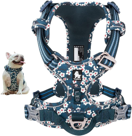 ® Floral No Pull Dog Harness Reflective Dog Vest Harness with Front & Back 2 Leash Clips and Easy Control Handle for Small Medium Large Dogs 3 Snap Buckles Easy to Put on & Take Off